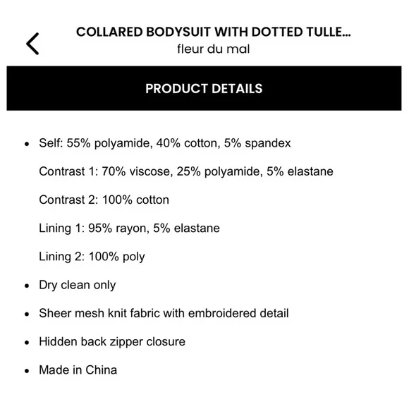 FLEUR DU MAL Polka Dot Tulle Mesh Collar Bodysuit Sheer Black White XS - Picture 12 of 14